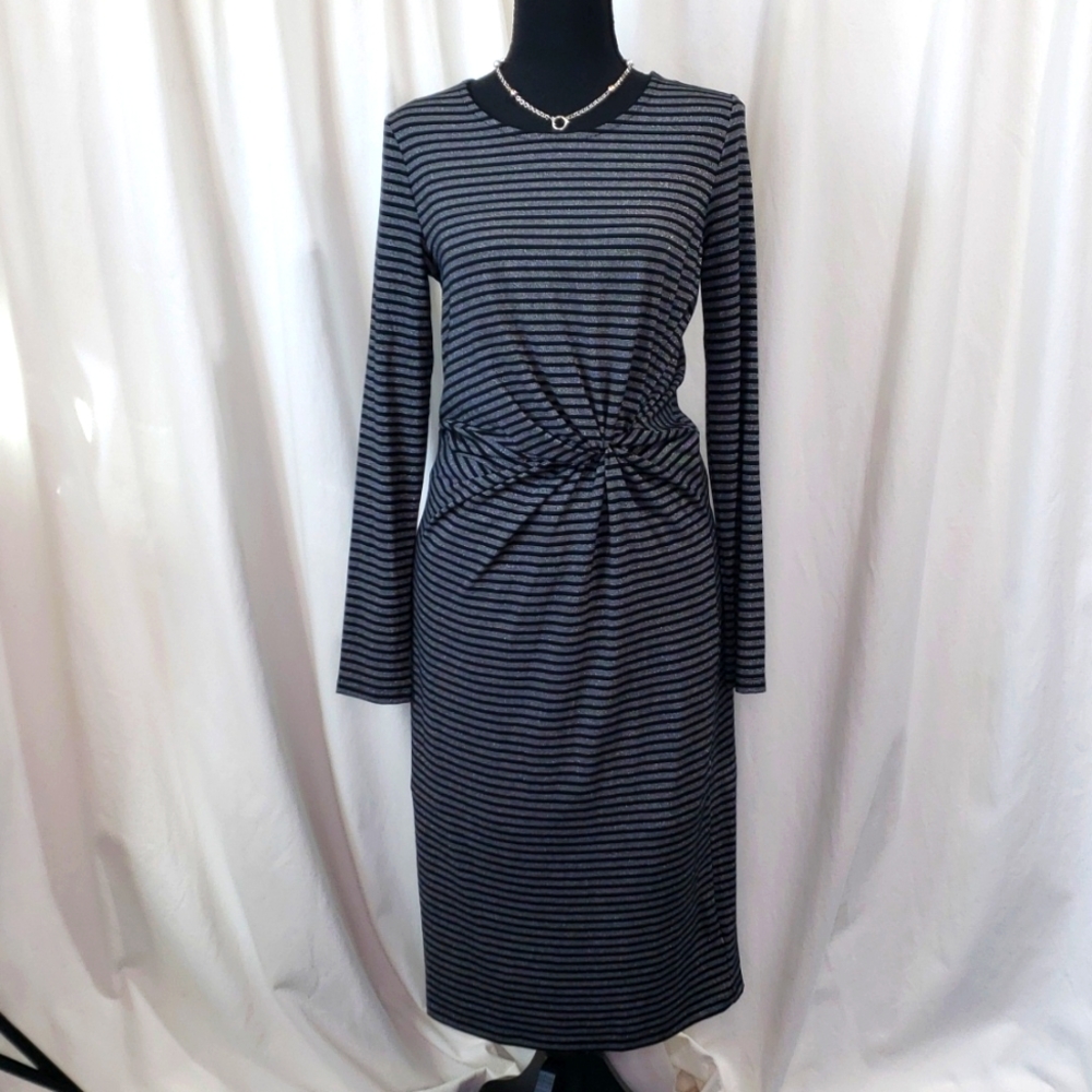New with tags GAP twist knot stripe bodycon stretch long sleeve midi dress Small